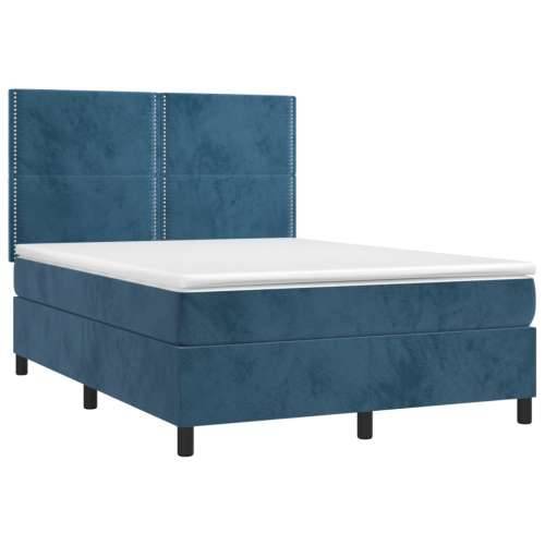 Krevet box spring s madracem LED tamnoplavi 140x200 cm baršun - Tamno plava 140 x 200 cm Obično s čavlima Cijena