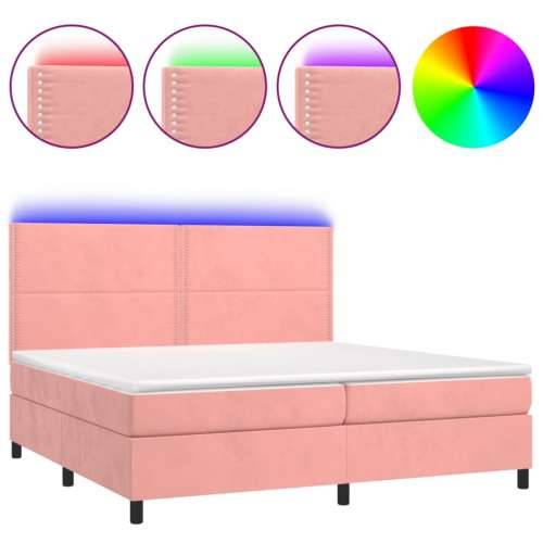 Krevet box spring s madracem LED ružičasti 200x200cm baršunasti - Ružičasta 200 x 200 cm Obično s čavlima Cijena