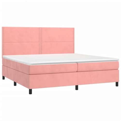 Krevet box spring s madracem LED ružičasti 200x200cm baršunasti - Ružičasta 200 x 200 cm Obično s čavlima Cijena