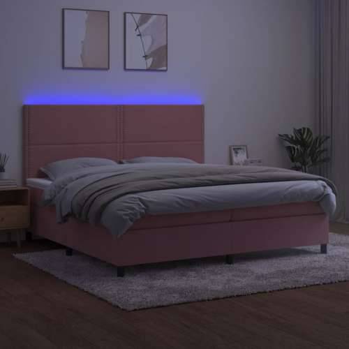 Krevet box spring s madracem LED ružičasti 200x200cm baršunasti - Ružičasta 200 x 200 cm Obično s čavlima Cijena