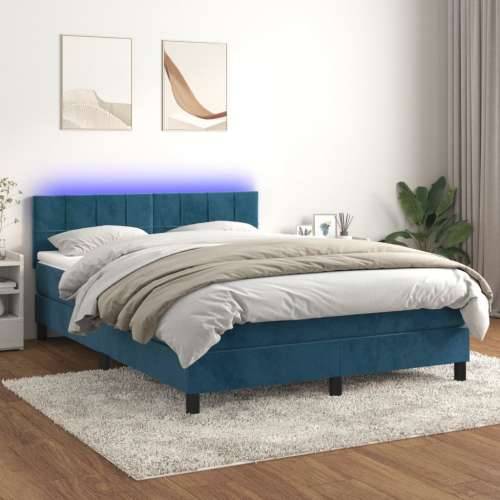 Krevet box spring s madracem LED tamnoplavi 140x200 cm baršun - Tamno plava 140 x 200 cm Blok s kvadratima Cijena