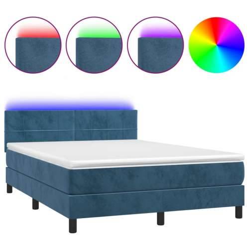 Krevet box spring s madracem LED tamnoplavi 140x200 cm baršun - Tamno plava 140 x 200 cm Blok s kvadratima Cijena