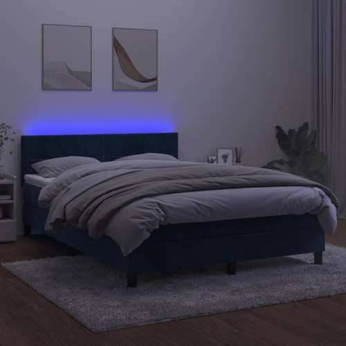 Krevet box spring s madracem LED tamnoplavi 140x200 cm baršun - Tamno plava 140 x 200 cm Blok s kvadratima Cijena