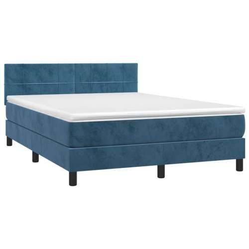Krevet box spring s madracem LED tamnoplavi 140x200 cm baršun - Tamno plava 140 x 200 cm Blok s kvadratima Cijena