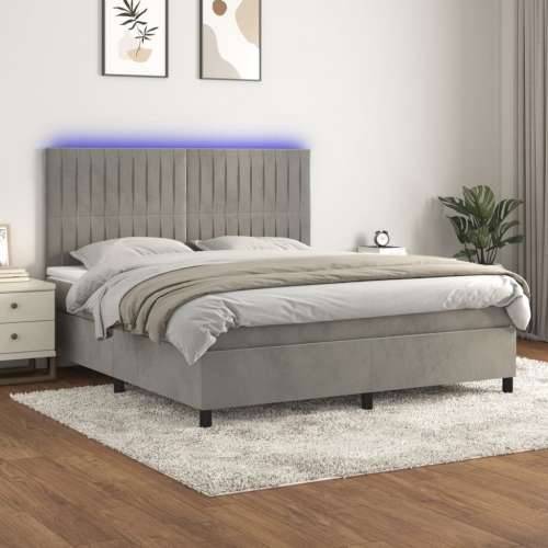 Krevet box spring s madracem LED svjetlosivi 180x200 cm baršun - Svjetlosiva 180 x 200 cm Okomite pruge Cijena