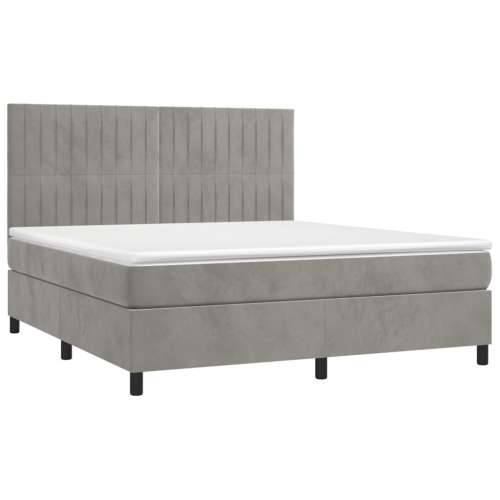 Krevet box spring s madracem LED svjetlosivi 180x200 cm baršun - Svjetlosiva 180 x 200 cm Okomite pruge Cijena