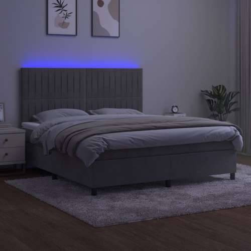 Krevet box spring s madracem LED svjetlosivi 180x200 cm baršun - Svjetlosiva 180 x 200 cm Okomite pruge Cijena