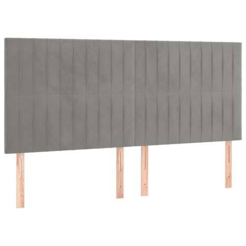 Krevet box spring s madracem LED svjetlosivi 180x200 cm baršun - Svjetlosiva 180 x 200 cm Okomite pruge Cijena