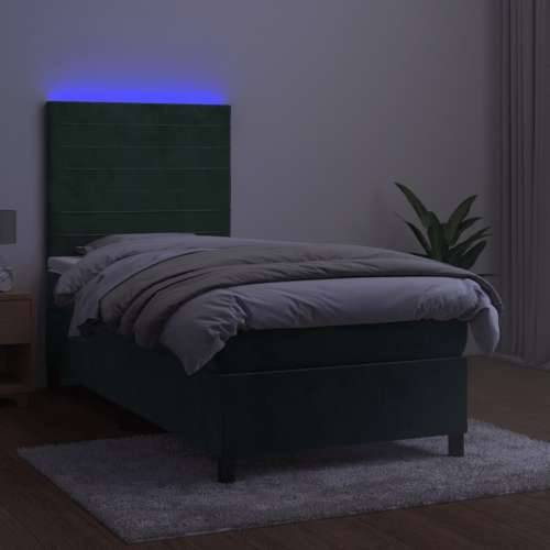Krevet box spring s madracem LED tamnozeleni 80 x 200 cm baršun - Tamnozelena 80 x 200 cm vodoravne pruge Cijena
