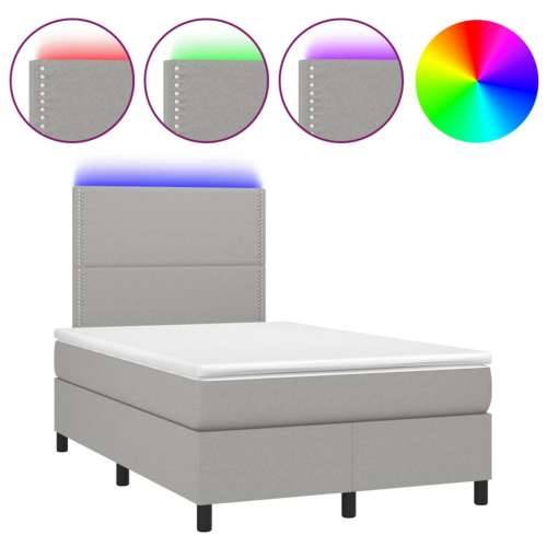 Krevet box spring s madracem LED svjetlosivi 120x200 cm tkanina - Svjetlosiva 120 x 200 cm Obično s čavlima Cijena