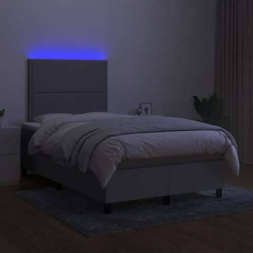 Krevet box spring s madracem LED svjetlosivi 120x200 cm tkanina - Svjetlosiva 120 x 200 cm Obično s čavlima Cijena