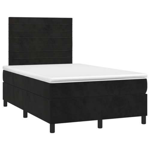 Krevet box spring s madracem LED crni 120 x 200 cm baršun - Crna 120 x 200 cm vodoravne pruge Cijena
