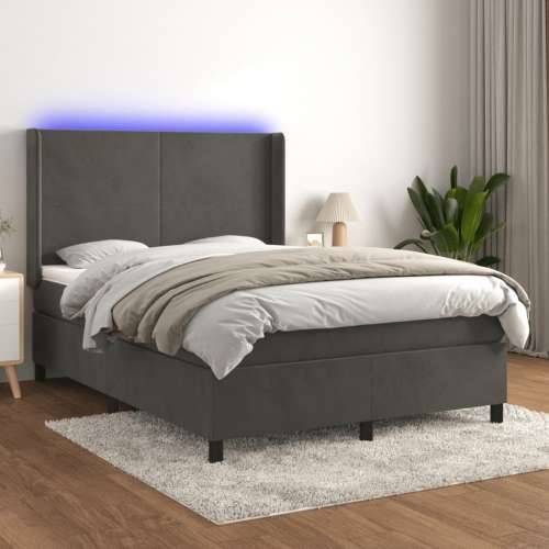 Krevet box spring s madracem LED tamnosivi 140x190 cm baršun - Tamno siva 140 x 190 cm Gladak dizajn Cijena