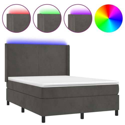 Krevet box spring s madracem LED tamnosivi 140x190 cm baršun - Tamno siva 140 x 190 cm Gladak dizajn Cijena
