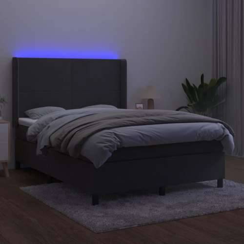 Krevet box spring s madracem LED tamnosivi 140x190 cm baršun - Tamno siva 140 x 190 cm Gladak dizajn Cijena