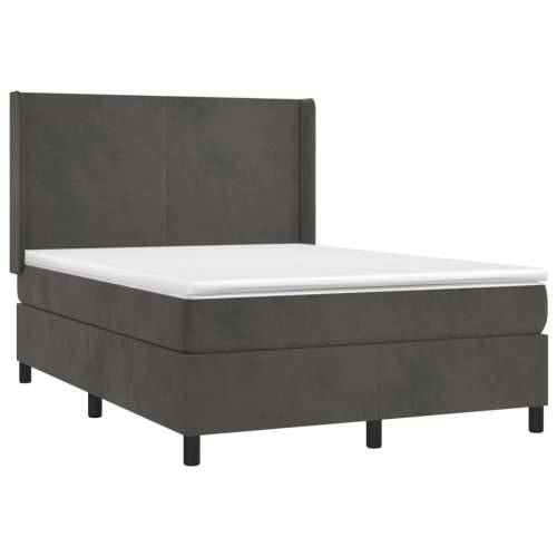 Krevet box spring s madracem LED tamnosivi 140x190 cm baršun - Tamno siva 140 x 190 cm Gladak dizajn Cijena