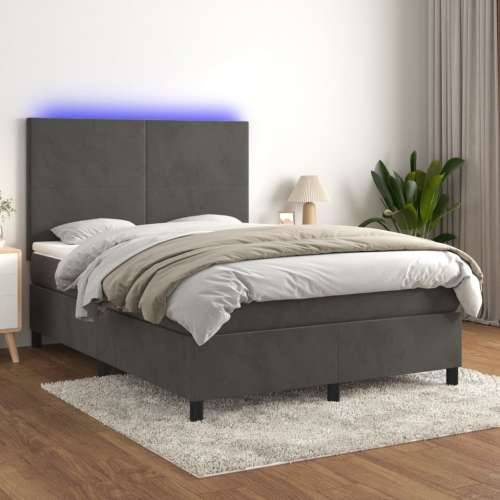 Krevet box spring s madracem LED tamnosivi 140x190 cm baršun - Tamno siva 140 x 190 cm Gladak dizajn Cijena