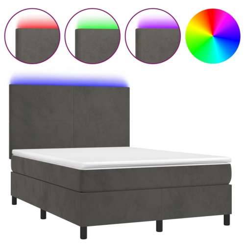 Krevet box spring s madracem LED tamnosivi 140x190 cm baršun - Tamno siva 140 x 190 cm Gladak dizajn Cijena