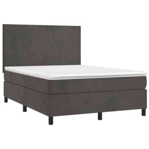 Krevet box spring s madracem LED tamnosivi 140x190 cm baršun - Tamno siva 140 x 190 cm Gladak dizajn Cijena