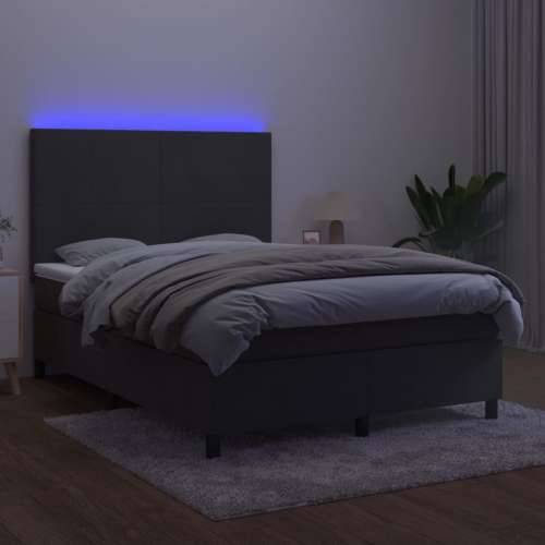 Krevet box spring s madracem LED tamnosivi 140x190 cm baršun - Tamno siva 140 x 190 cm Gladak dizajn Cijena
