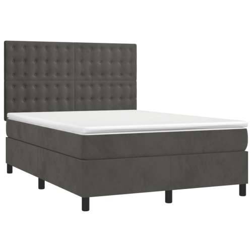 Krevet box spring s madracem LED tamnosivi 140x190 cm baršun - Tamno siva 140 x 190 cm gumbi Cijena
