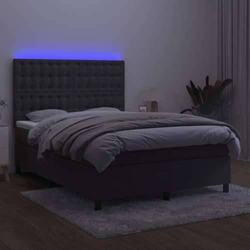 Krevet box spring s madracem LED tamnosivi 140x190 cm baršun - Tamno siva 140 x 190 cm gumbi Cijena
