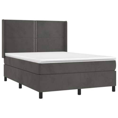 Krevet box spring s madracem LED tamnosivi 140x190 cm baršun - Tamno siva 140 x 190 cm Obično s čavlima Cijena