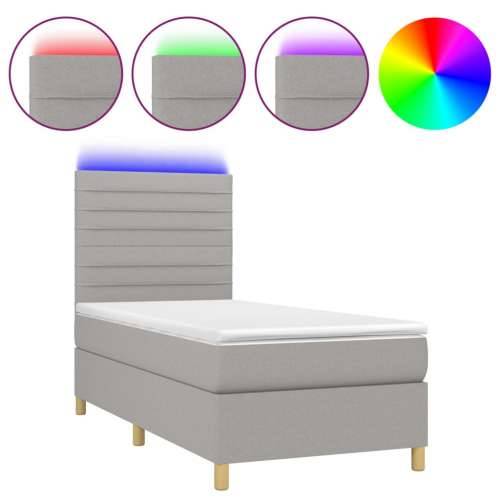 Krevet box spring s madracem LED svjetlosivi 90x190 cm tkanina - Svjetlosiva 90 x 190 cm vodoravne pruge Cijena