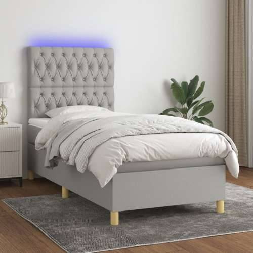 Krevet box spring s madracem LED svjetlosivi 90x190 cm tkanina - Svjetlosiva 90 x 190 cm Dizajn s gumbima Cijena