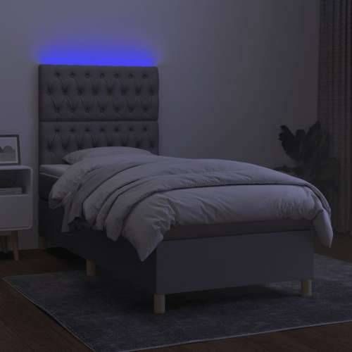 Krevet box spring s madracem LED svjetlosivi 90x190 cm tkanina - Svjetlosiva 90 x 190 cm Dizajn s gumbima Cijena