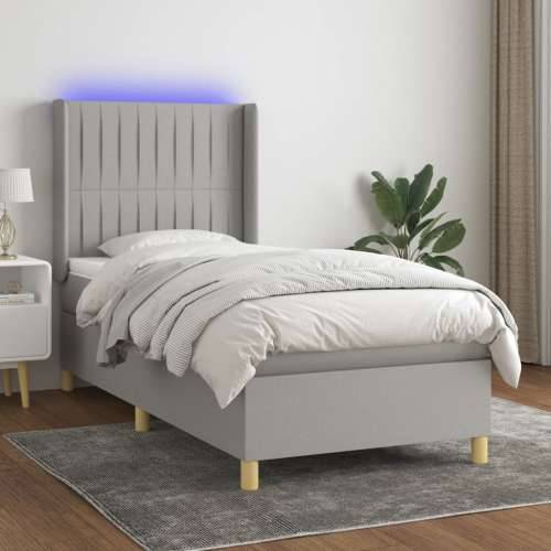 Krevet box spring s madracem LED svjetlosivi 90x190 cm tkanina - Svjetlosiva 90 x 190 cm Okomite pruge Cijena