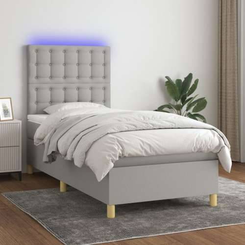 Krevet box spring s madracem LED svjetlosivi 90x190 cm tkanina - Svjetlosiva 90 x 190 cm gumbi Cijena