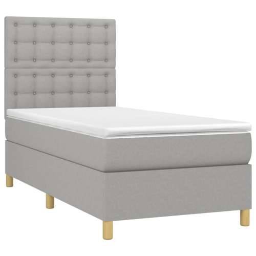 Krevet box spring s madracem LED svjetlosivi 90x190 cm tkanina - Svjetlosiva 90 x 190 cm gumbi Cijena