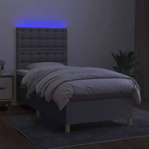 Krevet box spring s madracem LED svjetlosivi 90x190 cm tkanina - Svjetlosiva 90 x 190 cm gumbi Cijena