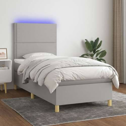 Krevet box spring s madracem LED svjetlosivi 90x190 cm tkanina - Svjetlosiva 90 x 190 cm Obično s čavlima Cijena