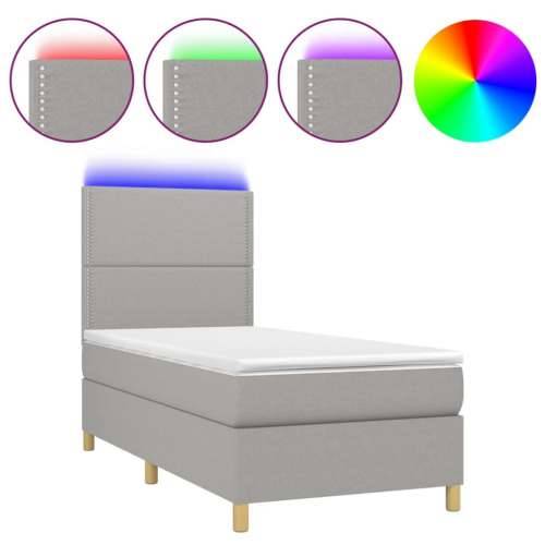 Krevet box spring s madracem LED svjetlosivi 90x190 cm tkanina - Svjetlosiva 90 x 190 cm Obično s čavlima Cijena