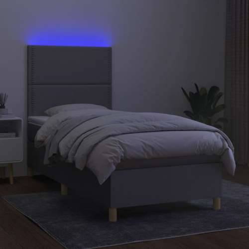 Krevet box spring s madracem LED svjetlosivi 90x190 cm tkanina - Svjetlosiva 90 x 190 cm Obično s čavlima Cijena