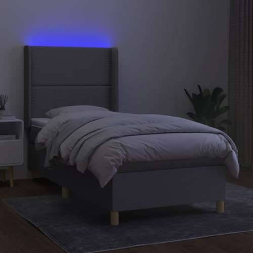 Krevet box spring s madracem LED svjetlosivi 90x190 cm tkanina - Svjetlosiva 90 x 190 cm Obično s čavlima Cijena