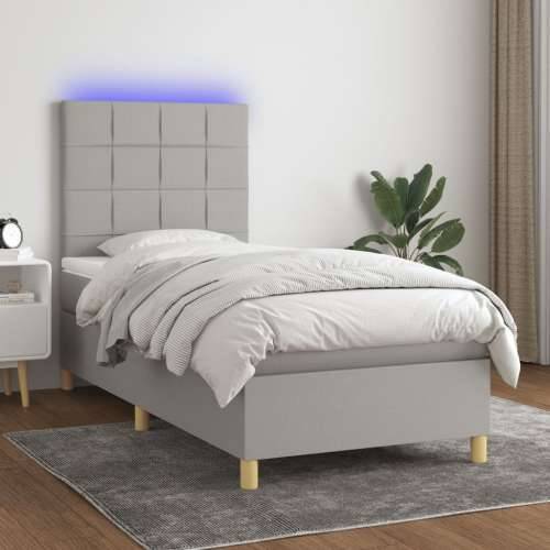 Krevet box spring s madracem LED svjetlosivi 90x190 cm tkanina - Svjetlosiva 90 x 190 cm Blok s kvadratima Cijena