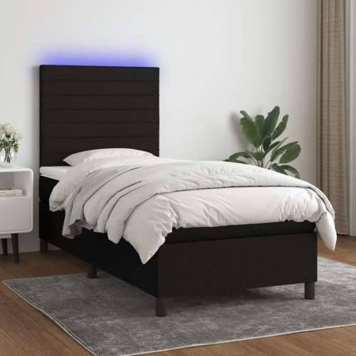Krevet box spring s madracem LED crni 90x200 cm od tkanine - Crna 90 x 200 cm vodoravne pruge Cijena
