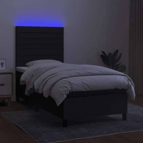 Krevet box spring s madracem LED crni 90x200 cm od tkanine - Crna 90 x 200 cm vodoravne pruge Cijena