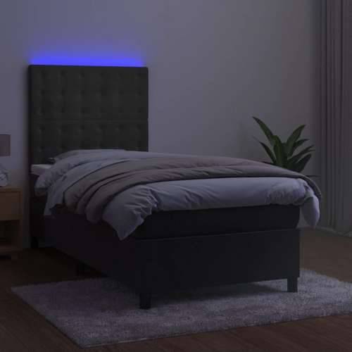 Krevet box spring s madracem LED tamnosivi 90x190 cm baršun - Tamno siva 90 x 190 cm gumbi Cijena