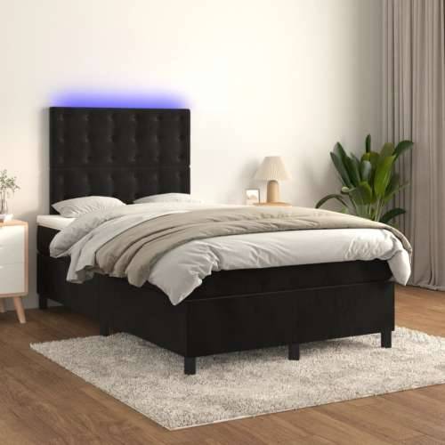 Krevet box spring s madracem LED crni 120 x 200 cm baršun - Crna 120 x 200 cm gumbi Cijena