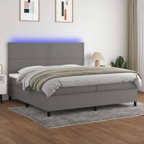 Krevet box spring s madracem LED tamnosivi 200x200 cm tkanina - Tamno siva 200 x 200 cm Obično s čavlima Cijena