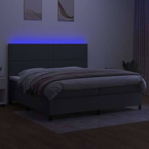 Krevet box spring s madracem LED tamnosivi 200x200 cm tkanina - Tamno siva 200 x 200 cm Obično s čavlima Cijena