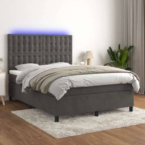 Krevet box spring s madracem LED tamnosivi 140x200 cm baršun - Tamno siva 140 x 200 cm gumbi Cijena