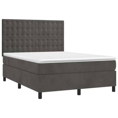 Krevet box spring s madracem LED tamnosivi 140x200 cm baršun - Tamno siva 140 x 200 cm gumbi Cijena