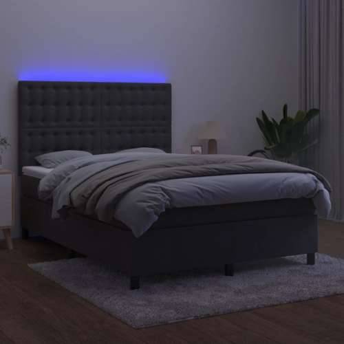 Krevet box spring s madracem LED tamnosivi 140x200 cm baršun - Tamno siva 140 x 200 cm gumbi Cijena