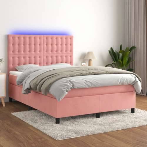 Krevet box spring s madracem LED ružičasti 140x200cm baršunasti - Ružičasta 140 x 200 cm gumbi Cijena
