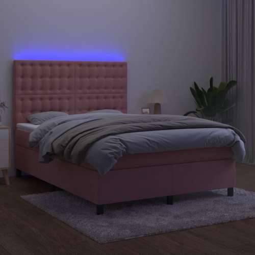 Krevet box spring s madracem LED ružičasti 140x200cm baršunasti - Ružičasta 140 x 200 cm gumbi Cijena